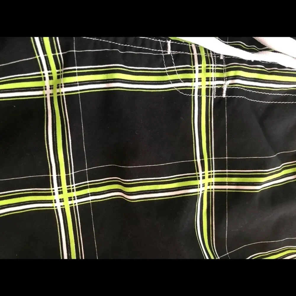 NBN Gear Black & Green Plaid Board Shorts